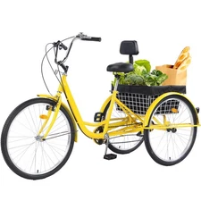 7-Speed Yellow Adult Tricycle 26" - Stable 3-Wheel Cruiser w/Cargo Carrier