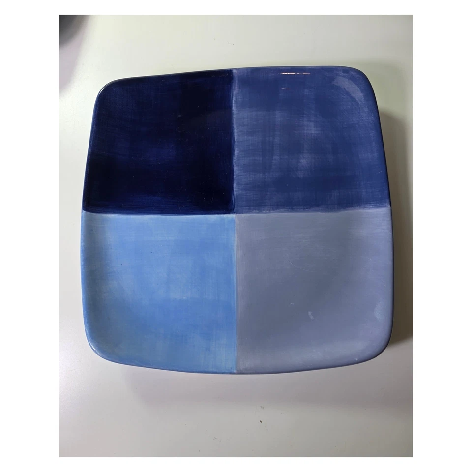 Tabletop Unlimited QUADRETTINI Blue Handpainted Square 11" Dinner Plate Set of 2 - Image 2 of 4