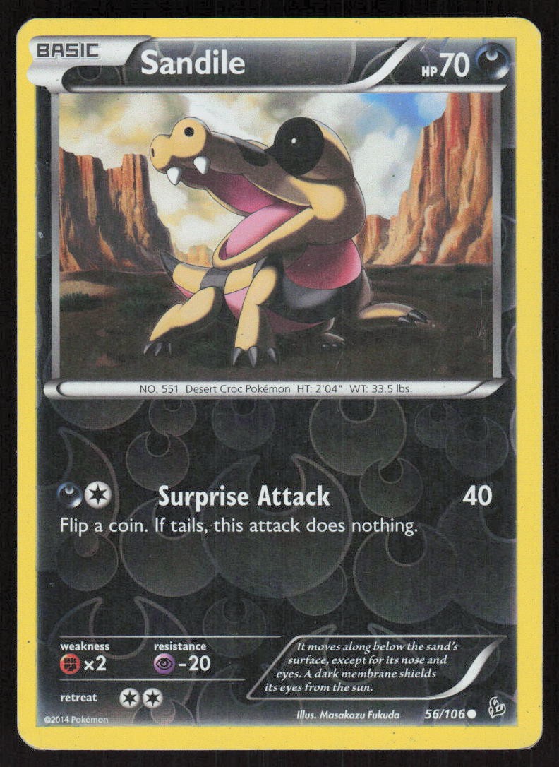 Sandile 56/106 Common Flashfire Pokemon Reverse Holo Lightly Played