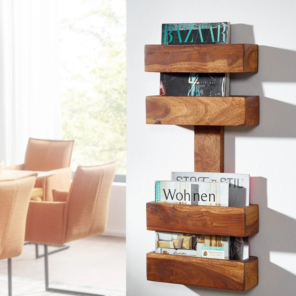 FineBuy Zeitungsständer Sheesham massiv Zeitschriftenständer Holz Prospekthalter