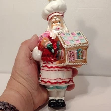 Valerie Parr Hill "Pastry Chef Santa" Mercury Glass Hand-Blown Heirloom Ornament