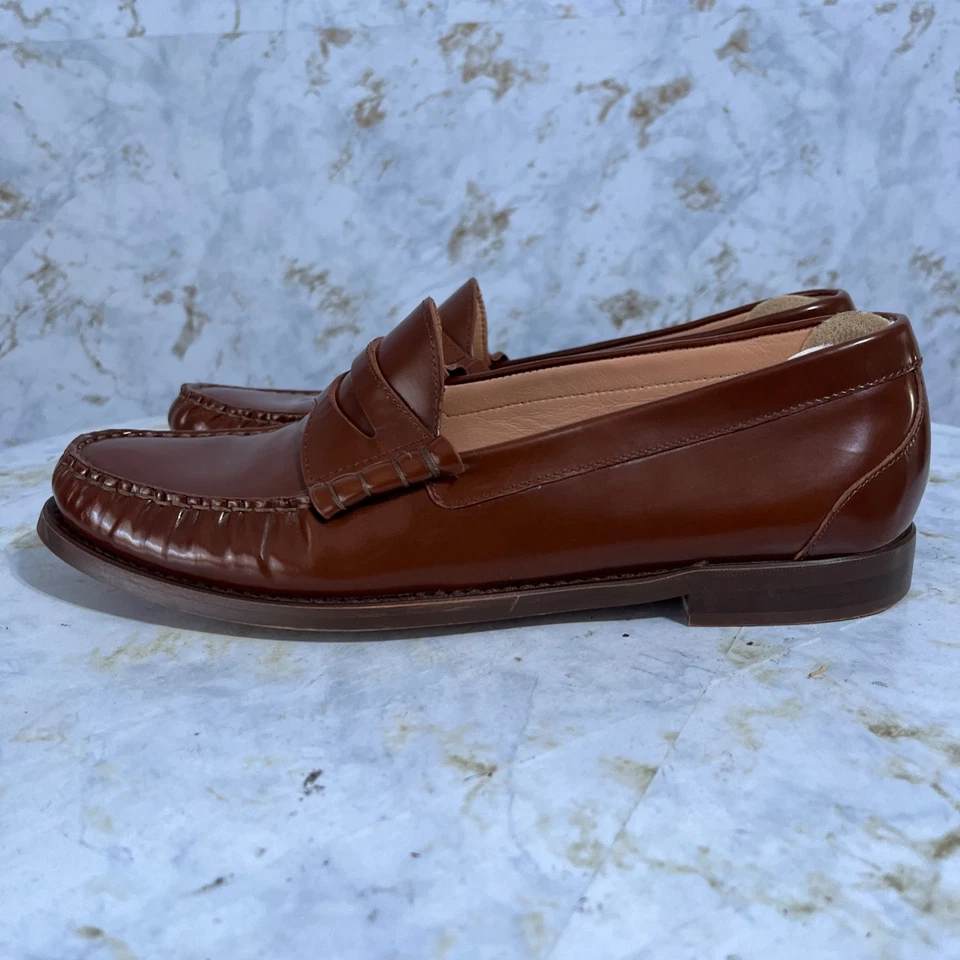 Zapatos mocasines J Crew Winona para mujer talla 11 cuero marrón cómodos sin usar, en caja, punta Penny Foto 4 de 4