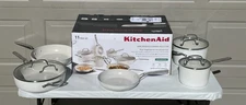 KitchenAid 8/11-Piece Hard Anodized Ceramic Induction Cookware Set White