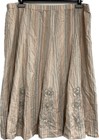 Womens Beige Pleated Skirt with Floral Embroidery Detail