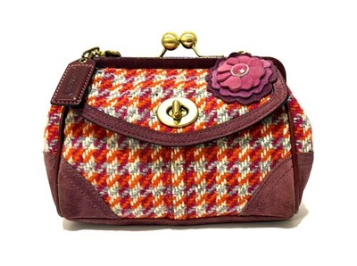バッグ COACH Houndstooth Accessory Pouch rare MINT COACH LTD VTG PINK WOOL HOUNDSTOOTH SUEDE KISSLOCK GALLERY