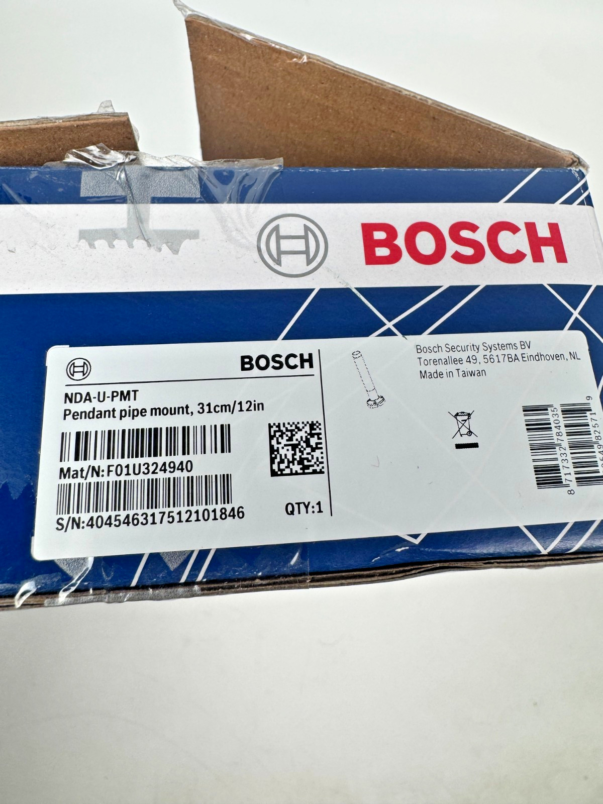 Bosch NDA-U-PMT 12in Pendant Pipe Mount Dome Camera White F01U324940