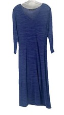 Peruvian Collection Blue Cotton V Neck Midi Dress Quiet Luxury Sz Small