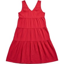 Quince Organic Cotton Gauze Tiered Maxi Dress Wild Cherry Red XL LB96328-RK001