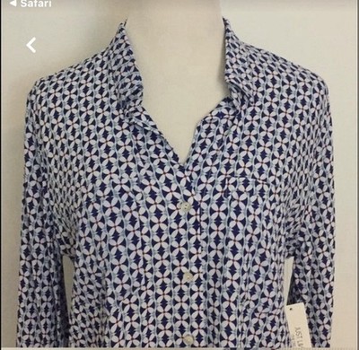 Just Living Womens Button Down Shirt Roll Tab Sleeves  Geometric Size Small