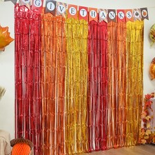 Thanksgiving Friendsgiving Backdrop 2 PCS Orange Yellow Fringe 3.3x6.6 Ft