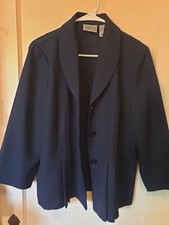 Alfred Dunner Navy Blue Button-Front Relaxed -Fit Pleaded Blazer/Jacket Size 12