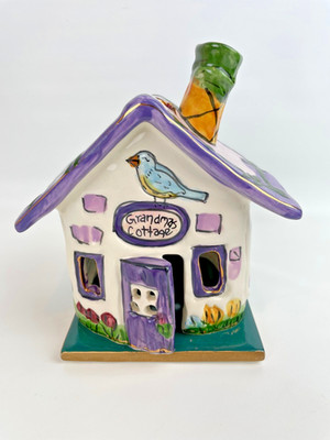 Blue Sky Clayworks Heather Goldminc Grandma's Cottage Tea Light Holder 2001
