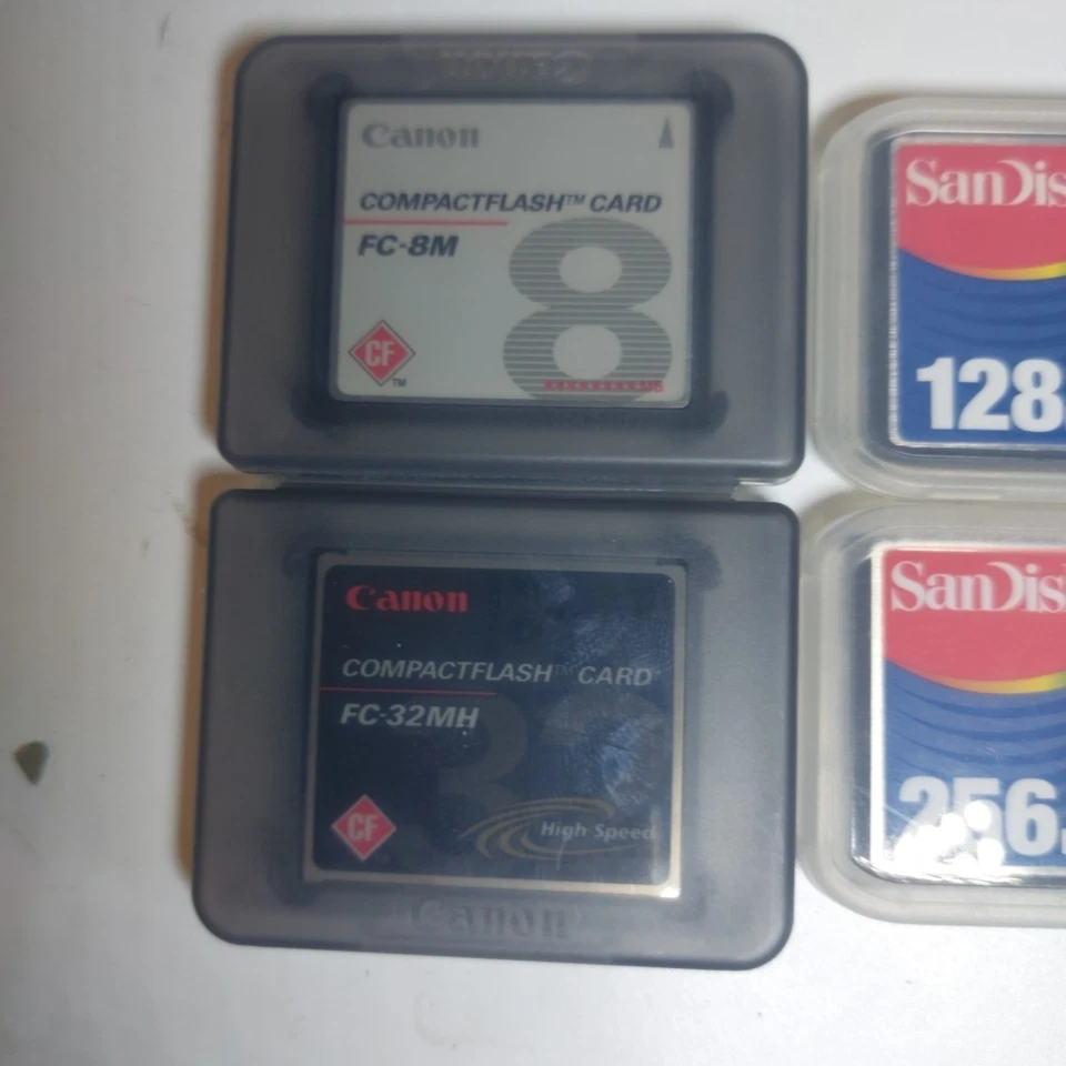 4x Memory Cards, SanDisk 128MB 256MB CompactFlash, Canon FC 8M, Canon FC 32MH - Image 2 of 4