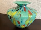Vintage Murano Maestri Vetrai art glass vase with green spots- 11" x 10"