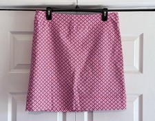 Talbots Women s A-Line Skirt Pink White Geometric Cotton Blend Size 8