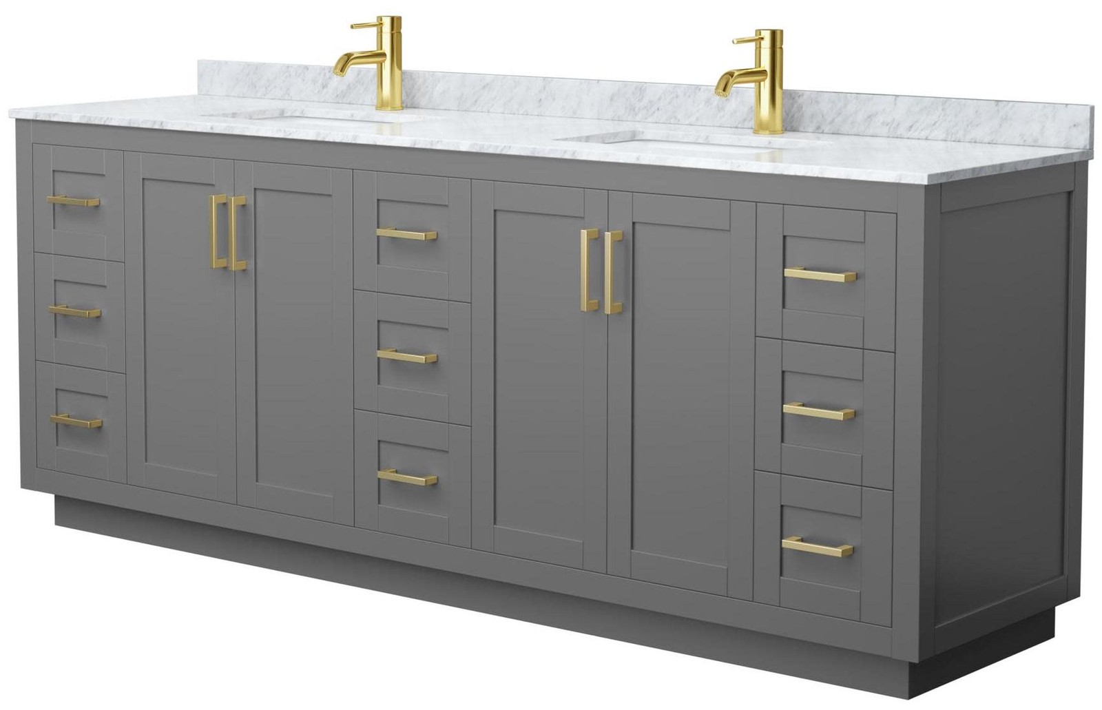 Wyndham Collection Miranda 84 Inch Dark Gray White Carrara Bathroom Vanity WCF2929-84D-NAT-MXX