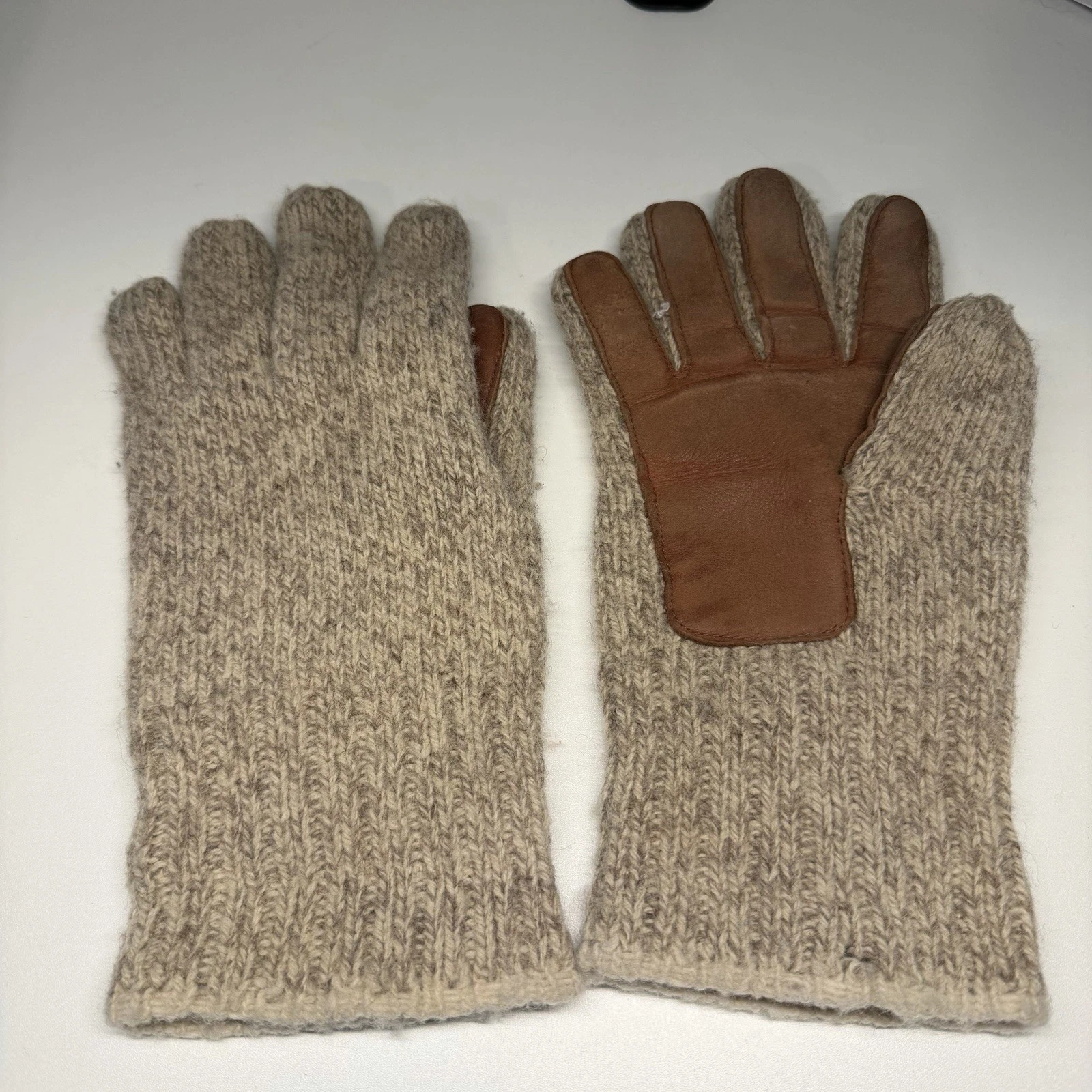 Vintage Wool Gloves Leather Deerskin Palm Lined Size Small