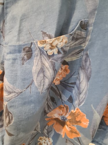 Made In Italy Tunic Top blue Floral Linen with Pockets One Size Plus UK 16-20 - Picture 6 of 11