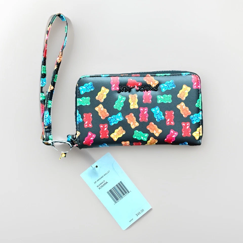 NUEVO CON ETIQUETAS BETSEY JOHNSON Oso de Goma Muñequera Cartera Monedero NEGRO/MULTI Y2K Kitsch XOKARA Foto 4 de 4