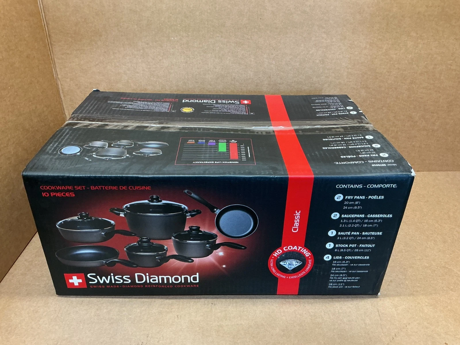 Swiss Diamond 10 Piece Set - Diamond Enforced Aluminum Non Stick, Grey
Opens in a new window or tab