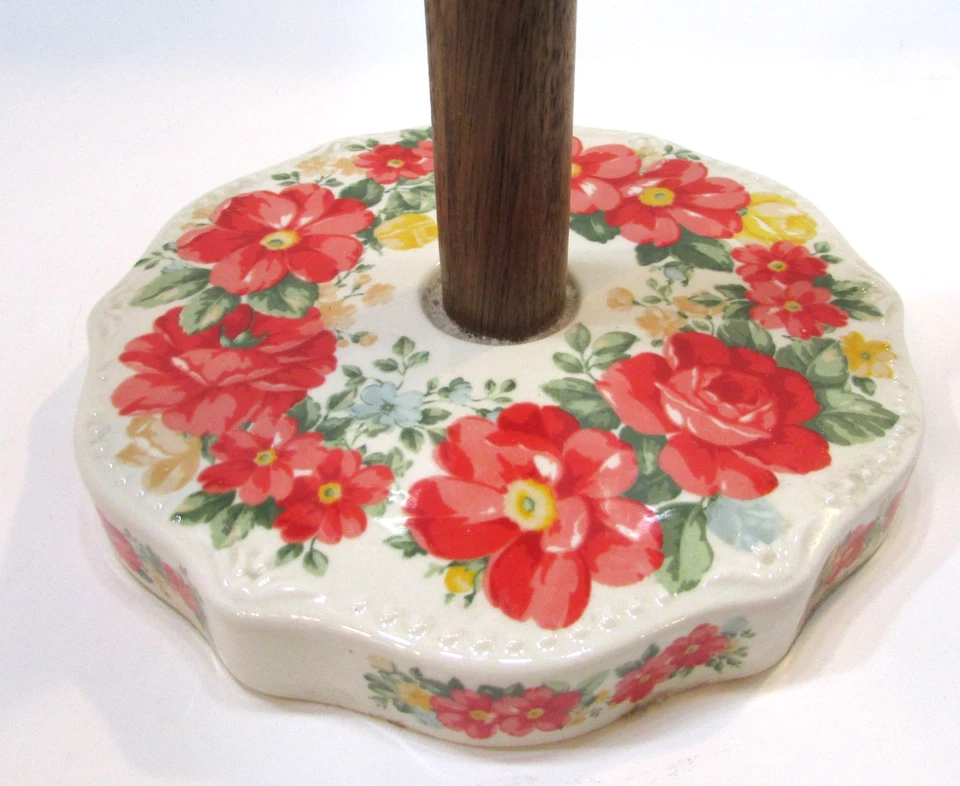 Toallero vertical acrílico madera porcelana floral mujer pionera vintage Foto 2 de 4