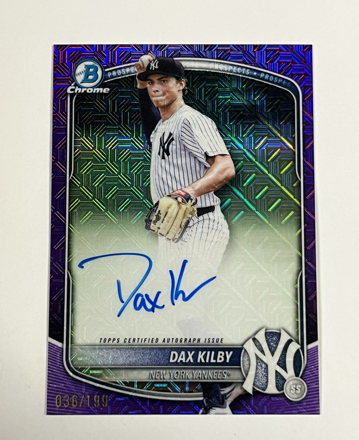 2025 Bowman Draft Dax Kilby Chrome Purple Mojo Refractor AUTO #D /199 # BMA-DK