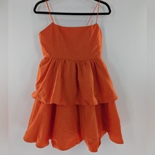 Orange Tiered Babydoll Mini Dress Spaghetti Strap Square Neck Cocktail Summer