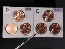 COIN  COLLECTORS 2025 LINCOLN CENTS 6 PCS.3 DENVER 3 PHILADELPHIA .WITH LABLES 