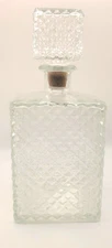 Vintage Whiskey Decanter Textured Diamond Pattern Square Stopper  Bar/ Vanity