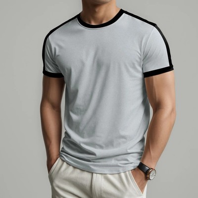 Color Block Casual T Shirts for Men Summer Short Sleeve Sports Fitness Contrast