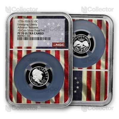 1776- 2026 Liberty Dime Silver Proof NGC PF70 Advanced Release Flag Core