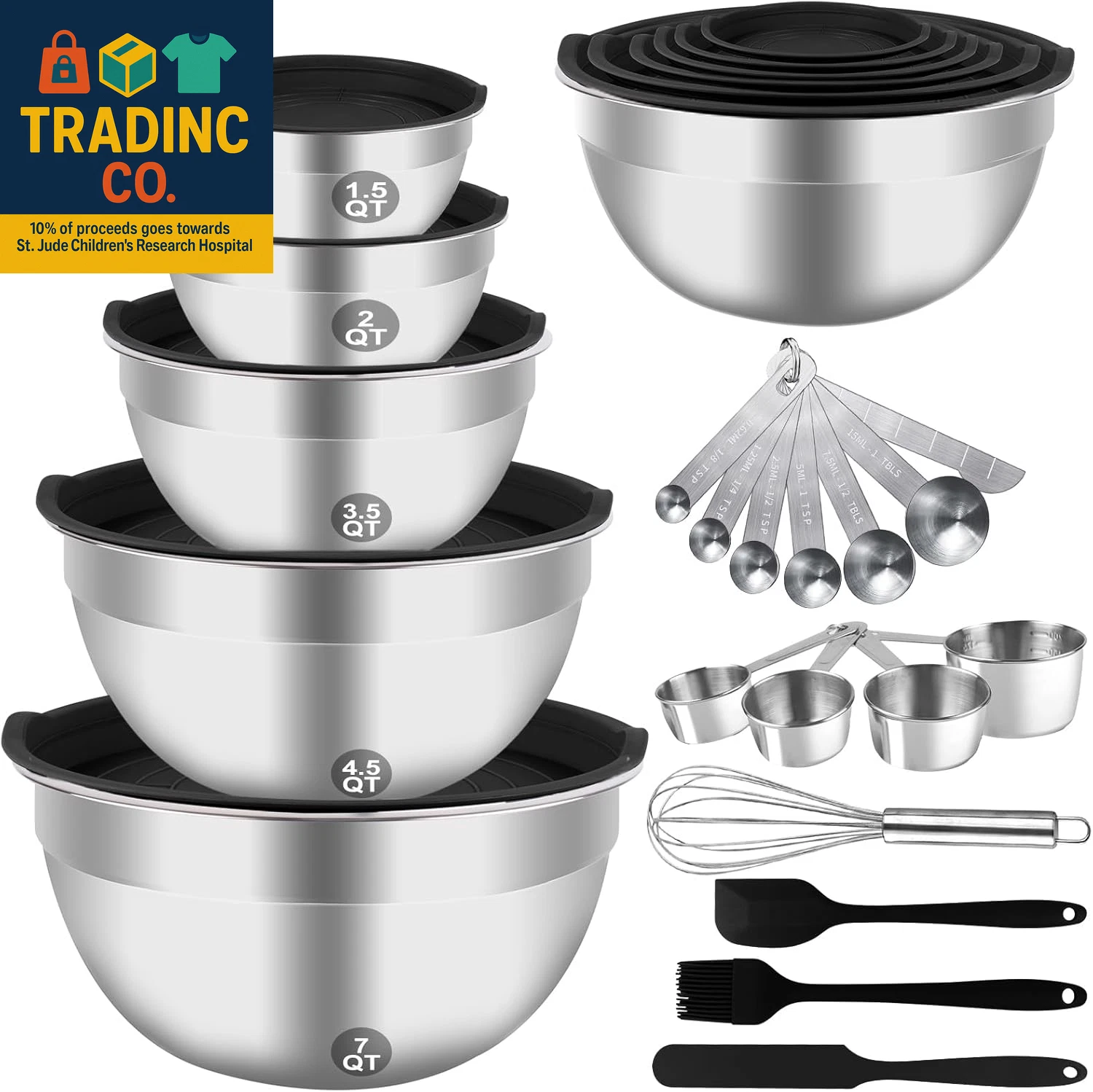 Mixing Bowls Set, 27PCS Stainless Steel Mixing Bowl with Lid Set, Large Nesting