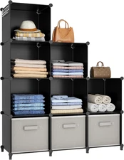 9-Cube Closet Organizer Portable Storage Shelves Clothes Wardrobe Rack Black