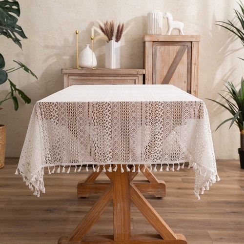 High Quality Washable Lace Wrinkle Free Tablecloth with Tassel - 第 1/6 張圖片