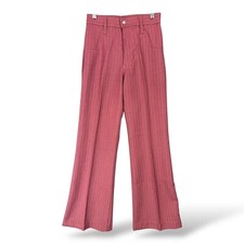 VTG 70s Bell Bottom Disco Pants Flare Polyester 24" Striped High Rise Western