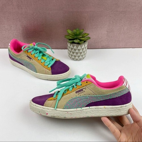 Puma Suede Pink Purple Colorful Lace Up Sneaker Shoes Child Girl Size 4.5 - Afbeelding 1 van 10