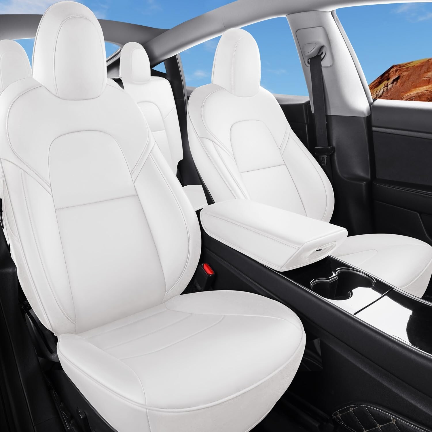 Tesla Model Y Car Seat Covers Organosilicon Leather Car Interior Seat Airbag ...-image