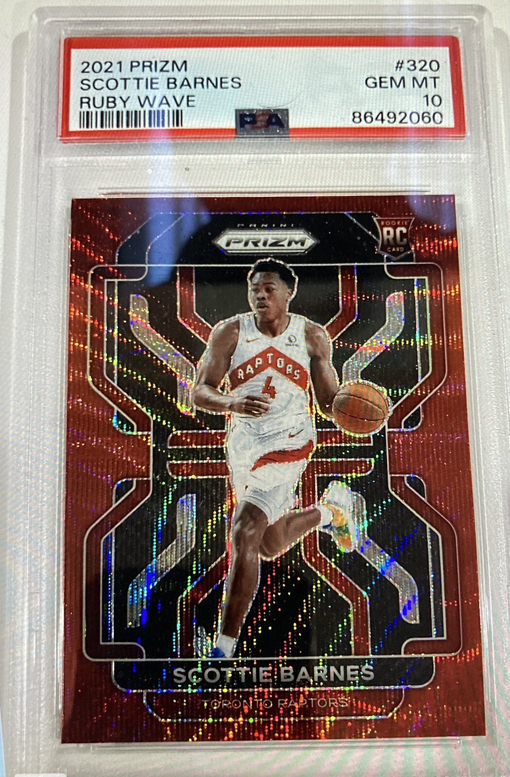 Scottie Barnes 2021-22 Prizm Ruby Wave PSA 10 Rookie SP RC #320 Color Match!