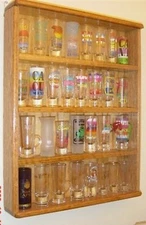 oak shooter 4 inch shot glass display case shelf plexiglass  front barware 