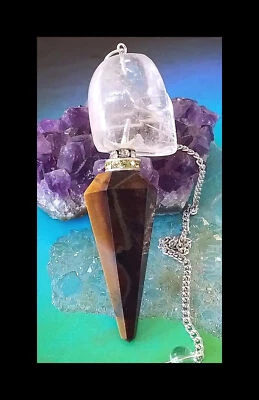 CRYSTAL SKULL DOWSING PENDULUM, Large Crystal Skull Pendulum With Tiger Eye