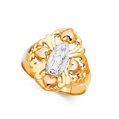 Solid 14K tricolor gold Lady of Guadalupe ring EJRG610 | eBay
