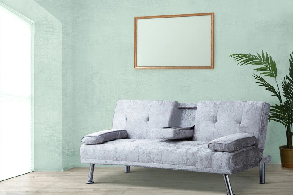 Italian Style Luxury Sofa Bed with Drink Cup Holder Table Crush Velvet 4 Colours