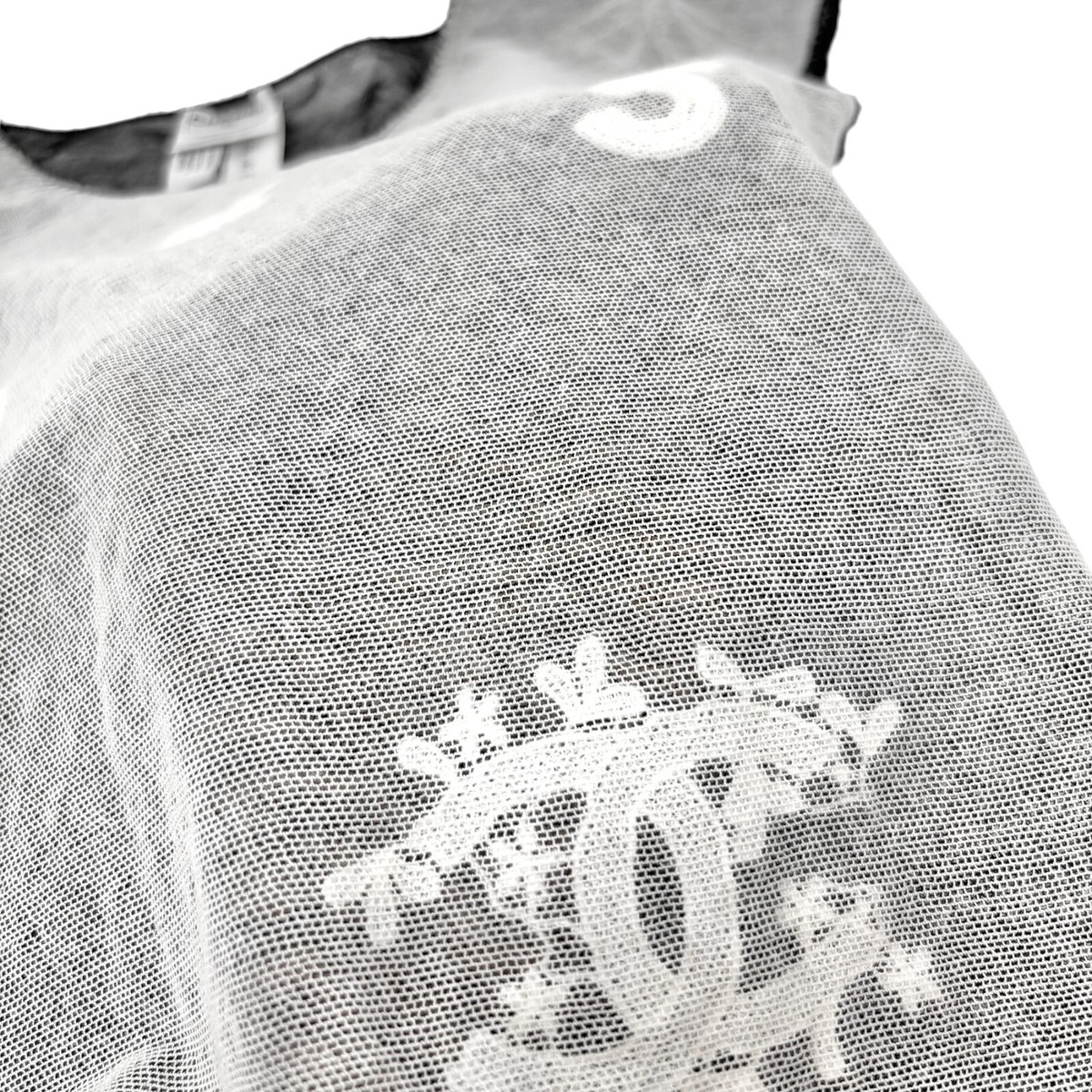 CHANEL Vintage 04P CC Logo Mesh Top #34 Cotton Spandex White Black