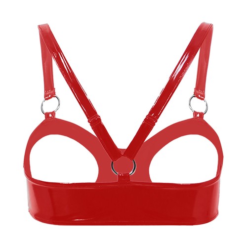 Womens Sexy Shiny PU Leather Cupless Bras Adjustable Strap Hollow Out Crop AU - Picture 11 of 26