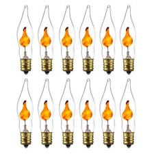 12Pack Candelabra Flame Tip Light Bulb, Clear Flicker Flame Bulb, 3W, 120V, E12