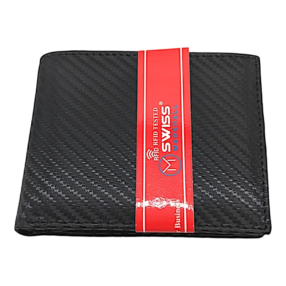 Men’s Slim Bifold Wallet RFID Leather with Carbon Fiber Style - Image 3 of 4