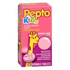 Kids Calcium Carbonate Chewable Bubble Gum 24 Tabs By Pepto-Bismol
