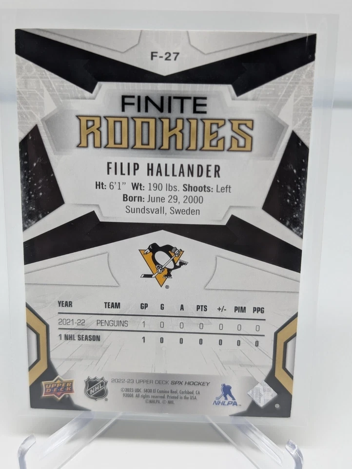 2022-23 SPx Filip Hallander #F-27 Finite Rookies /499 Pittsburgh Penguins - Image 2 of 2