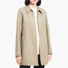 THEORY Khaki Twill Cotton Caban Raglan Sleeve Collared Zip Front Coat S 4/6