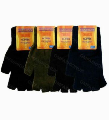 Adults Mens Thermal Fingerless Wooly Knitted Winter Warm Half Finger Work  Gloves UK